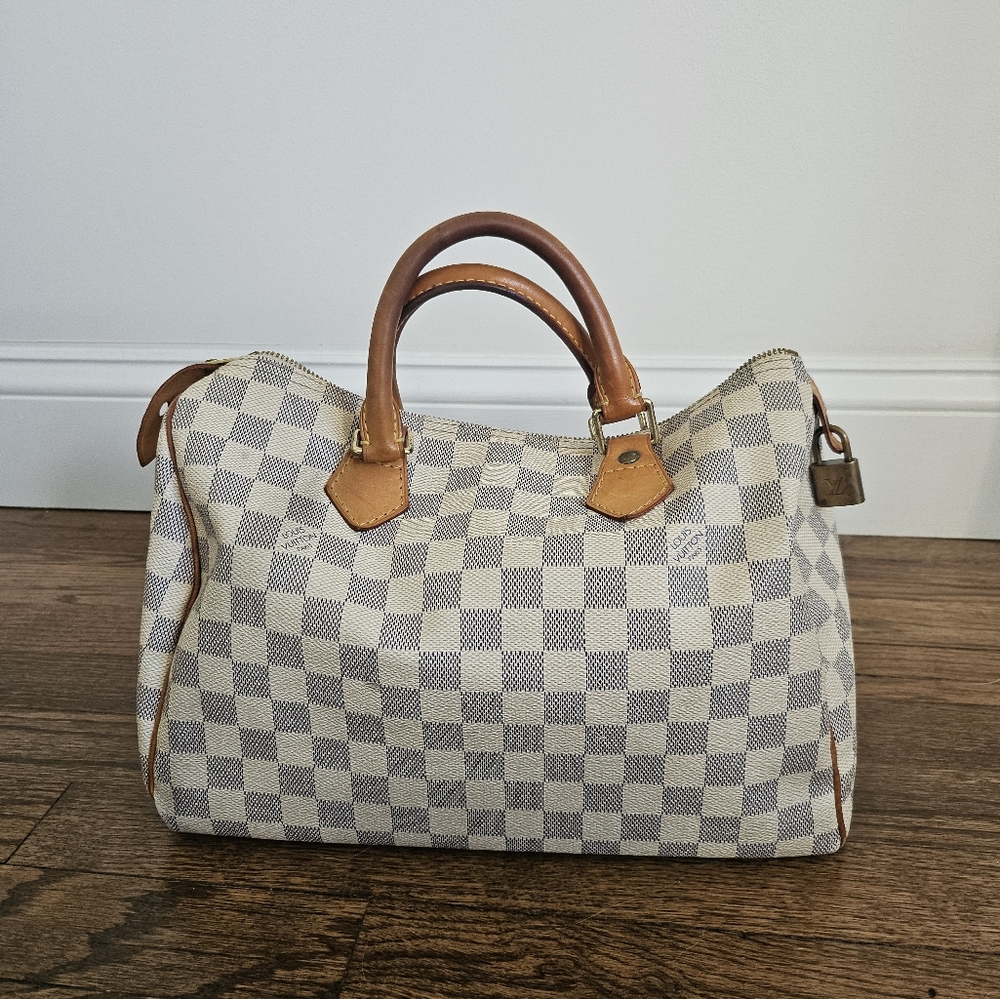 Louis Vuitton Checkered Satchel Speedy Azur 30